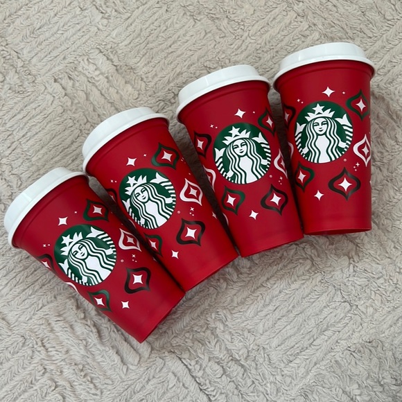 Bundle of 4 Starbucks holiday reusable cups and lids, 2023, new condition - Picture 2 of 16